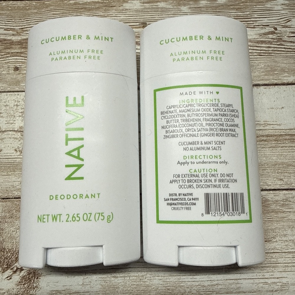Native Deodorant - 2.65oz - Lot Of 2 - Cucumber & Mint, Jasmine & Cedar B7-24